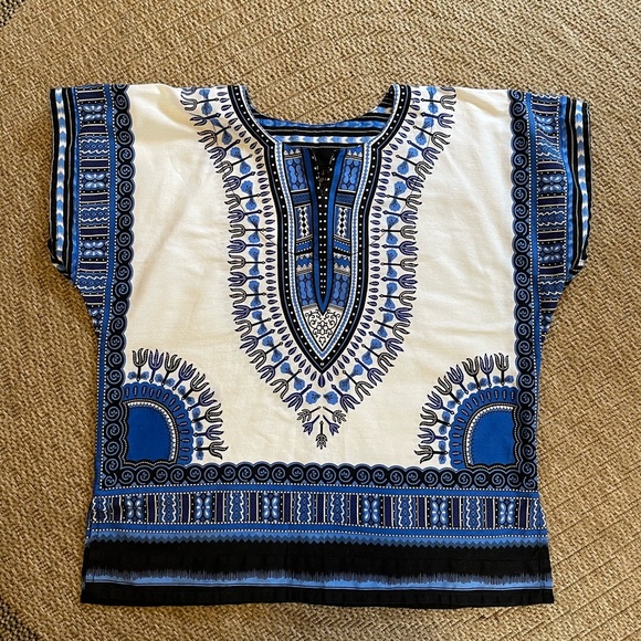 Traditional Blue, Black and White Dashiki Shirt by Thai Craft Warehouse - Picture 3 of 5